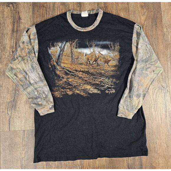 Vintage Terry Redlin Camo Shirt Whitetail Deer Graphic Print XL Tall Grunge 90s - Picture 1 of 8